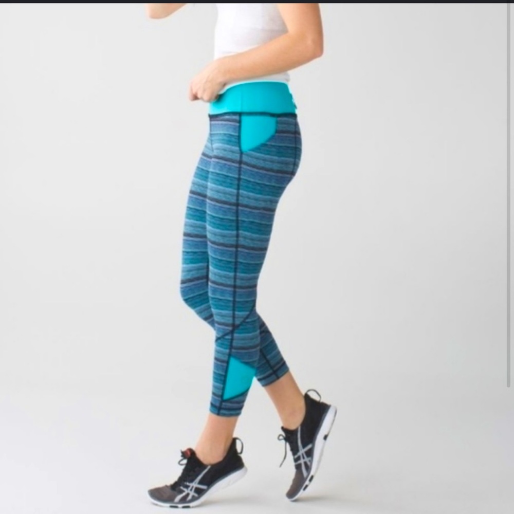 lululemon athletica Teal & Blue Striped Cropped Leggings